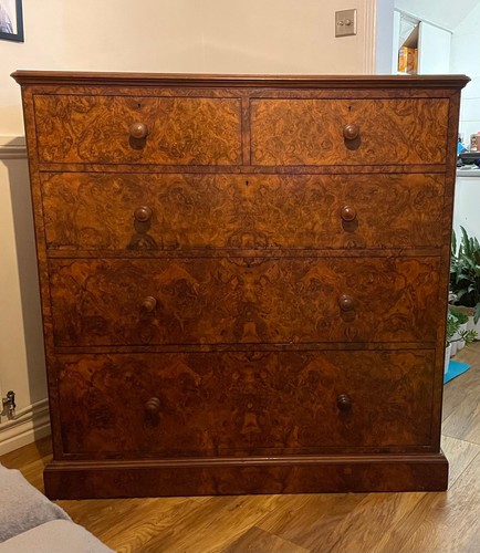 Antique chest drawers - chest, burr